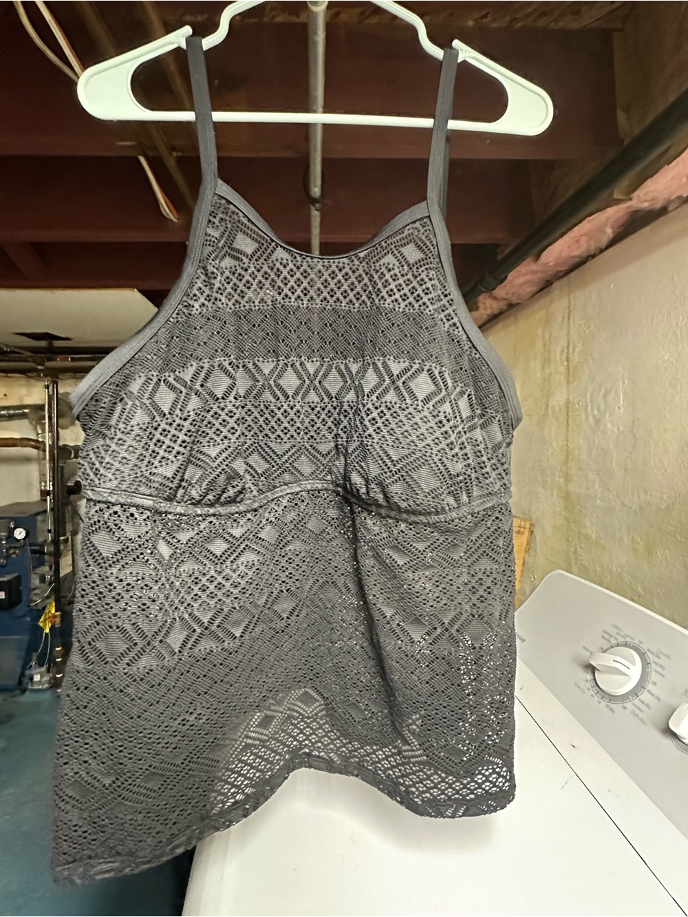 Crochet Lace Tankini Top in Charcoal Gray
